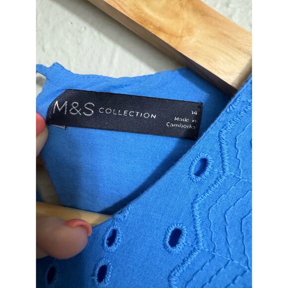 M & S Collection Blue Eyelet Dress Size 14 - Picture 4 of 7